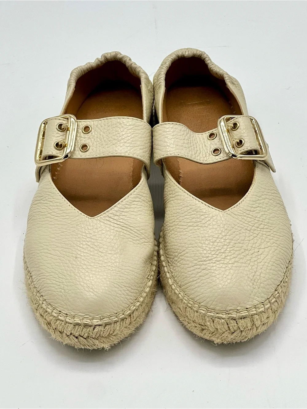 Buckle Beige Pebbled Leather Jutelia Mary Jane espadrilles Made In Spain Sz40/9